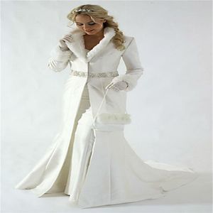 Veste de mariage pour femmes sur mesure manteau extérieur mince avec fourrure ornée longue grande taille259S