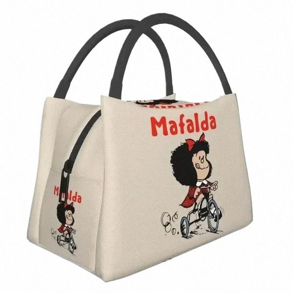 Custom Mafalda Bicycle 3 Roues Sac à lunch Femmes Fécheur Colie Isularée Boîtes à lunch pour le voyage I8UT #