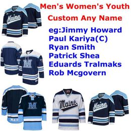 Custom Maine Black Bears College Camisetas de hockey sobre hielo Hombres Tim Doherty Jersey Patrick Shea Tralmaks Rob Mcgovern Jeremy Swayman Cosido
