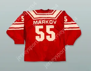 Personnalisé Markov 55 CCCP Russia Red Hockey Jersey supérieur Stitted Spetted ST-M-L-XL-XXL-3XL-4XL-5XL-6XL