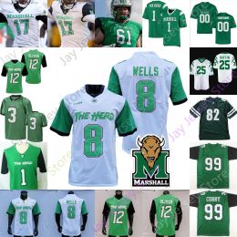 AANGEPASTE Marshall Thundering Herd voetbalshirt NCAA College Randy Moss Wells E Keaton Gaines Luke Zban Rasheen Ali Gammage EJ Horton El