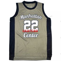 Personnalisé Mase Manhattan # 22 High School Basketball Jersey Homme Cousu Gris Toute Taille 2XS-5XL Nom Ou Numéro