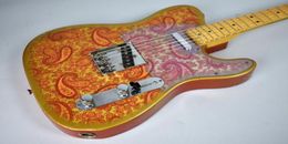 Custom MasterBuilt Dale Wilson 1969 Relic Gold Burn Burn Pink Paisley Electric Guitar Maple Diftonboard Dot Dot Black Vinta2622986