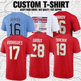 Aangepaste Matthew Tkachuk Scott Mellanby Aleksander Barkov Sam Reinhart Sergei Bobrovsky USA Hockey Club Fans merk T-shirt Tees