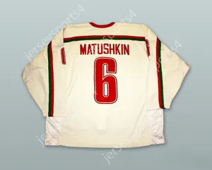 Custom Matsushkin 6 Bidaruss Blanc Hockey Jersey supérieur cousé S-M-L-XL-XXL-3XL-4XL-5XL-6XL