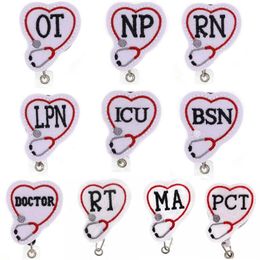 Porte-clés médical personnalisé, stéthoscope en feutre OT NP RN LPN ICU BSN DOCTOR RT MA PCT, bobine de badge rétractable pour infirmière, accessoires 306o