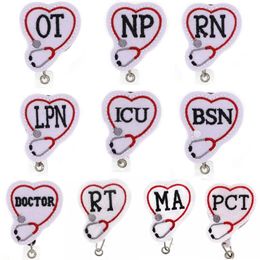 Porte-clés médical personnalisé, stéthoscope en feutre OT NP RN LPN ICU BSN DOCTOR RT MA PCT, bobine de badge rétractable pour accessoires d'infirmière 290m