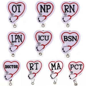 Aangepaste medische sleutelhanger vilt stethoscoop OT NP RN LPN ICU BSN ARTS RT MA PCT intrekbare badge reel voor verpleegkundige accessoires169x