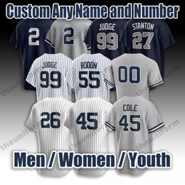 Maillots de baseball personnalisés pour hommes 45 Cole 27 Stanton 99 Juge 26 LeMahieu 54 Chapman 7 Mantle 25 Torres 2 Jeter 28 Donaldson Maillot pour jeunes femmes