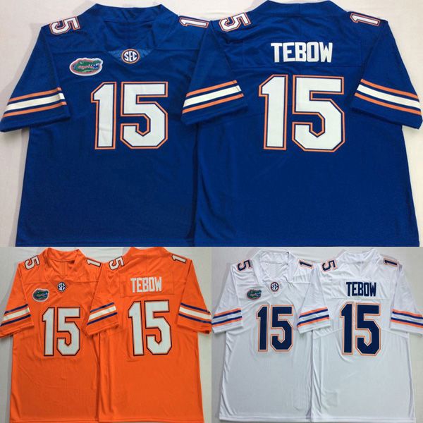 Custom Men College Florida Gators maillots blanc orange bleu 15 Tim Tebow taille adulte personnaliser vêtements de football américain ordre de mélange de jersey cousu