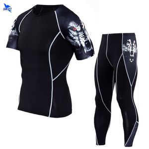 Survêtement de compression personnalisé pour hommes, chemises à manches courtes, leggings, 2 pièces, costume de sport imprimé en 3D, jogging, fitness, MMA, ensemble de course 220704