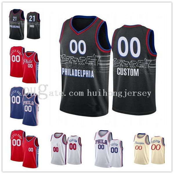 2022 New Jersey Personnalisé Hommes Joel 21 Embiid Jersey Ben 25 Simmons Iverson Tobias 12 Harris Tyrese 0 Maxey Shake 18 Milton Seth 31 Curry City Basketball Jersey