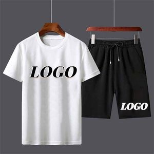 Costume de Jogging personnalisé pour hommes, ensemble 2 pièces d'été, manches courtes, décontracté, Sport, Fitness, t-shirt, Short, survêtements masculins, 220615