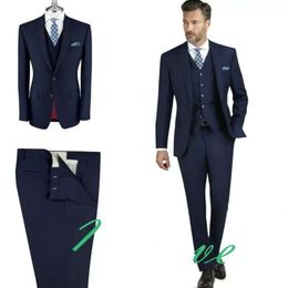 Des hommes personnalisés Made Slim Navy Fit Blue Blue Wedding Cost Tuxedos Grooms Plemans Formal Top Quality Three Pieces (veste + pantalon + gilet) Smen