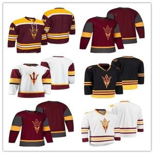 Aangepaste heren Arizona State Sun Devils College 12 Dylan Hollman 35 Joey Daccord Maroon Red elk naamnummer hockeytruien maat S-Xxxl 62