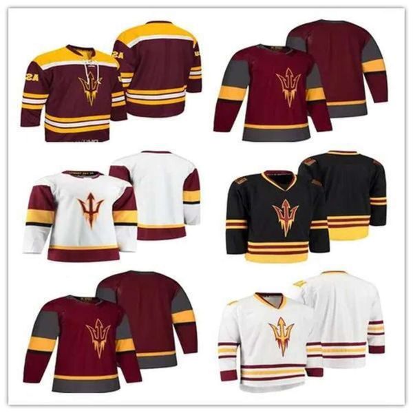 Custom Men's Arizona State Sun Devils College 12 Dylan Hollman 35 Joey Daccord Maroon Red N'importe quel numéro de nom Maillots de hockey Taille S-X 71