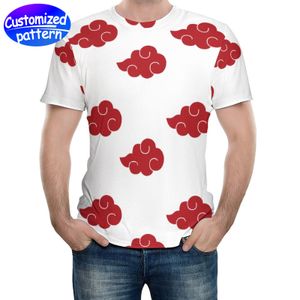 T-shirt imprimé complet pour hommes personnalisé absorbant, respirant et confortable col rond renforcé Mode décontractée motif Xiangyun 95% polyester + 5% élasthanne 202g blanc