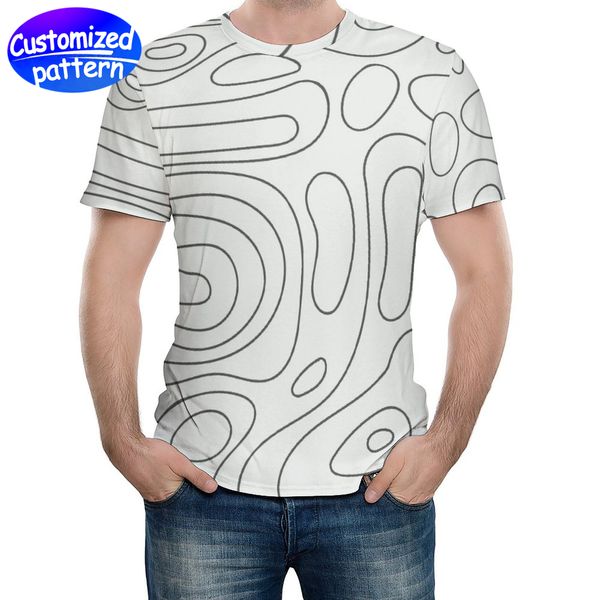 T-shirt personnalisé imprimé complet pour homme Imprimé personnalisé absorbant la transpiration Confort respirant Col rond renforcé 95% polyester +5% spandex 202g blanc