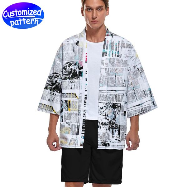 Manteau cardigan kimono personnalisé pour hommes Cool et confortable Veste cardigan avant à manches sept points à la mode sans boutons en vrac 95% polyester + 5% élasthanne 221g contraste de couleur