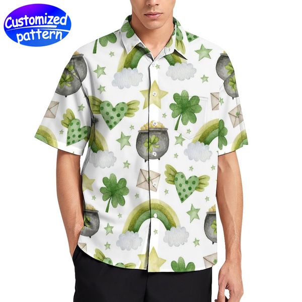 Solapa de hombre personalizada con bolsillo camisa de manga corta diseño de pecho suave y cómodo Todo con estilo Regalo del Día de San Patricio Poliéster 186g verde