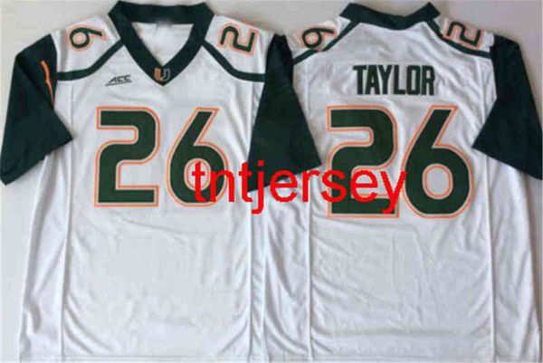 Custom Men's Miami Hurricanes White #26 Taylor Jersey Hombres Mujeres Jóvenes Agregar cualquier número de nombre Xs-5xl