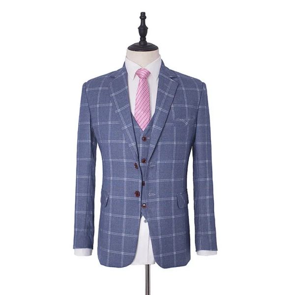 Veste de costume personnalisée en laine pour hommes, 3 pièces, intelligente et décontractée, à carreaux, col en v, simple boutonnage, coupe cintrée, pour soirée Cocktail, mariage, hiver