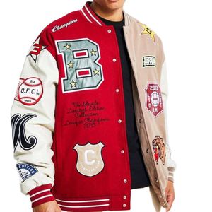 Aangepaste heren universiteitssport geborduurd Letterman Flight Pilot Winter Fleece Patchwork College Baseball Jacket 96