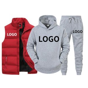 Personnalisé hommes survêtement marque gilet sweat à capuche pantalon 3 pièces ensemble printemps automne mode Streetwear vêtements de sport pour homme 240202