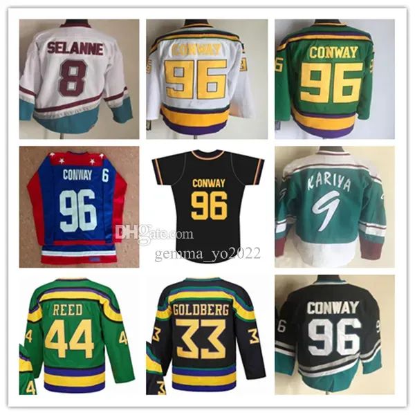 CUSTOM Hommes Vintage 96 Charlie Conway Hockey Maillots Film Mighty 99 Adam Banks 21 Dean Portman 44 Fulton Reed 33 Goldberg 8 Teemu Selan