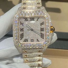 Aangepaste mannen dames high-end luxe bling vol diamant horloge vvs moissanite hiphop ijskoude roestvrijstalen mechanische horloges