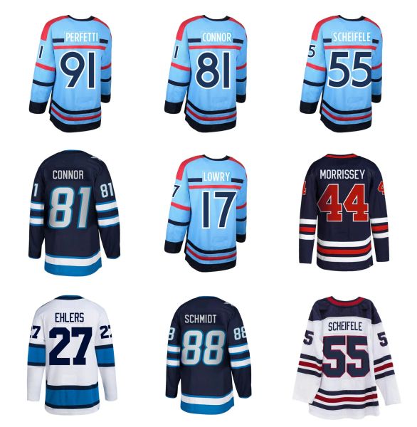 Hommes personnalisés femmes enfants Mark Scheifele Winnipeg Hockey Jetsy Jets Kyle Connor Nikolai Ehlers Josh Morrissey Adam Lowry Logan Stanley Neal Pionk Alex Iafallo