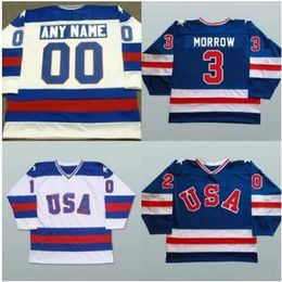 Personnalisé Hommes Femmes Jeunes 1980 Team USA Hockey Jerseys 3 Ken Morrow 16 Mark Pavelich 20 Bob Suter Cousu USA Vintage Hockey Uniformes Bleu Blanc Nom du message Numéro