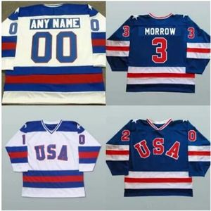Aangepaste heren dames jeugd 1980 team USA hockeyshirts 3 Ken Morrow 16 Mark Pavelich 20 Bob Suter Stitched USA Vintage hockeyuniformen blauw wit bericht naam nummer