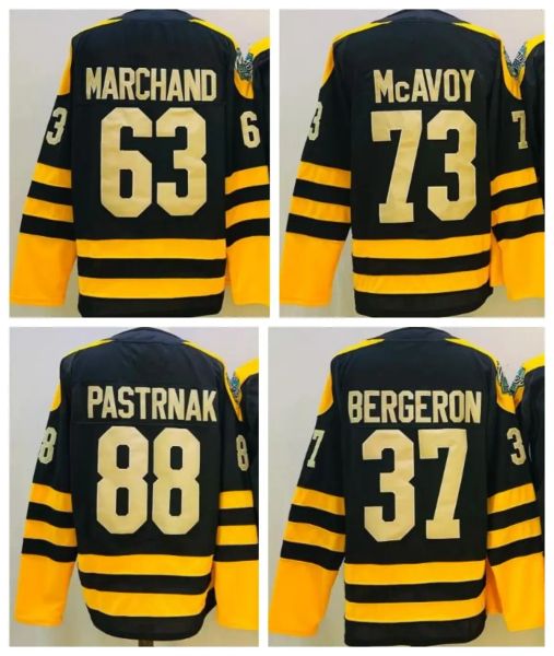 Personnalisé Hommes Femmes Jeunes Boston Bruins Jersey 88 David Pastrnak 63 Brad Marchand 73 Charlie Mcavoy Hockey Jerseys Noir Jaune Ed