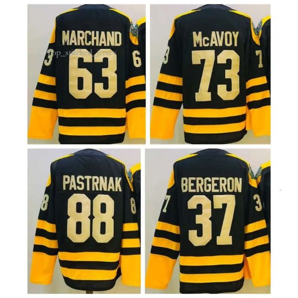 Personnalisé Hommes Femmes Jeunes Boston Bruins Jersey 88 David Pastrnak 63 Brad Marchand 73 Charlie Mcavoy Hockey Jerseys Noir Jaune Ed 4281