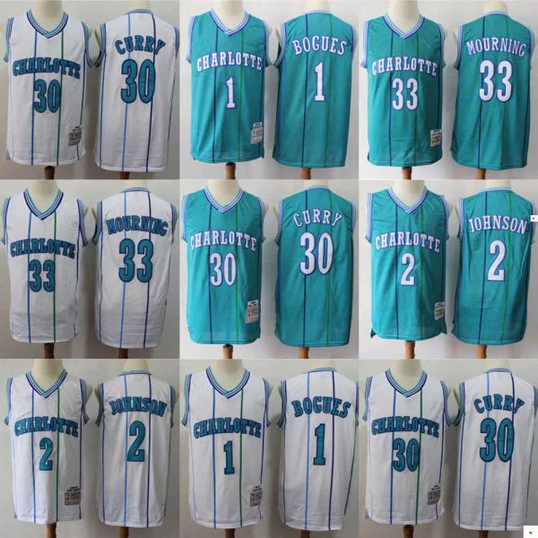 Personnalisé Hommes Femmes Jeunes Charlotte''Hornets''33 Alonzo Mourning 2 Larry Johnson 1 Muggsy Bogues 30 Dell Curry Short de basket-ball Maillot de basket-ball