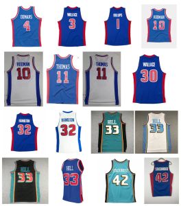 Aangepaste mannen vrouwen jeugd Detroits''Piston''Hill Grant basketbalshirt Detroits Joe Dumars Ben Wallace Chauncey Billups Rasheed Wallace Jerry Stackhouse Mitchell en