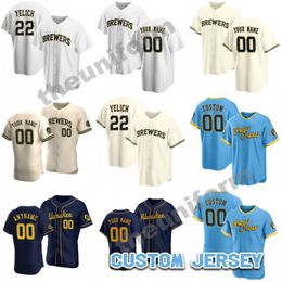 Custom Men Women Youth Infant Size S-7XL Milwaukee 22 Christian Yelich 10 Sal Frelick 6 Lorenzo Cain Baseball Jersey Brewers Stitched