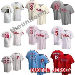 Hommes personnalisés Femmes jeunes du nourrisson S-7xl Philadelphie 3 Harper 7 Trea Turner 10 J.T.Realmuto 12 Kyle Schwarber 5 Bryson Stott Baseball Jersey Phillies cousu