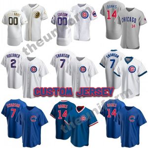 Hommes personnalisés Femmes jeunes Infant Taille S-7xl Chicago 7 Dansby Swanson 2 Nico Hoerner 14 Ernie Banks 23 Ryne Sandberg 24 Cody Bellinger Baseball Jersey Cubs