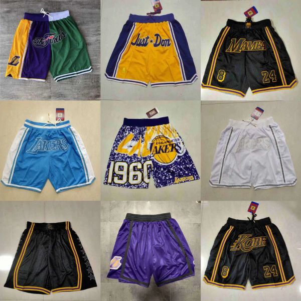 Personalizado Hombres Mujeres Jóvenes Los Angeles''Lakers''men Throwback Basketball Shorts bolsillo púrpura