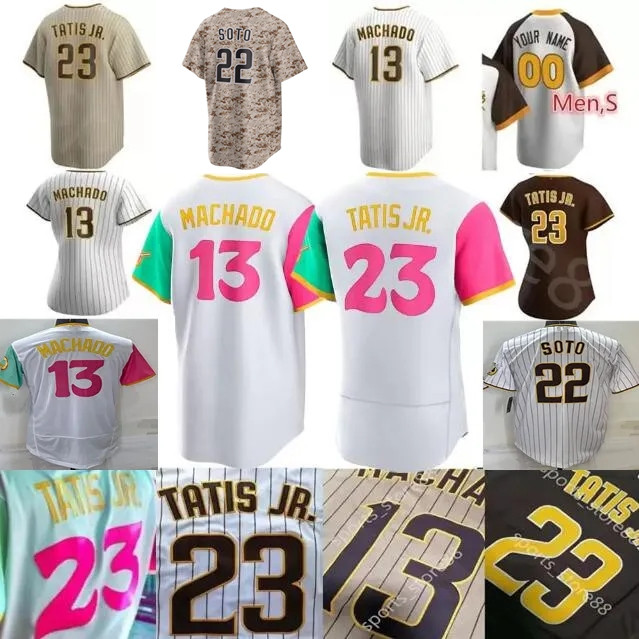 Camisetas de béisbol personalizadas de San Diego de alta calidad para el 2023: número 22 de Juan Soto, número 23 de Fernando Tatis Jr., número 13 de Manny Machado, número 9 de Jake Cronenworth, número 19 de Tony Gwynn y número 2 de Bogaerts Lamet. Disponibles en tallas S-4XL.