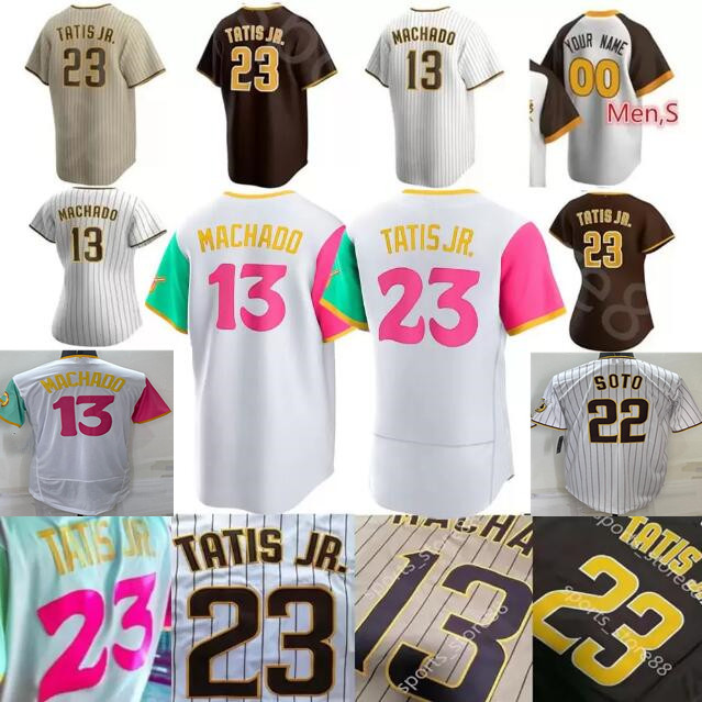 Najwyższa jakość 2023 22 koszulka Juan Soto 23 Fernando Tatis Jr. 13 Manny Machado 9 Jake Cronenworth 19 Tony Gwynn 2 Bogaerts Lamet San Diego niestandardowe koszulki baseballowe S-4XL
