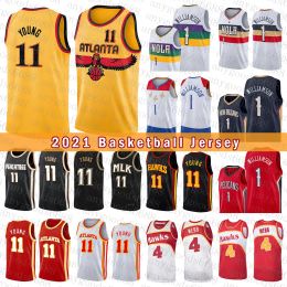 Hombres personalizados Mujeres Jóvenes New Orleans Atlantas''Hawk''Pelican Basketball Jersey Zion 1 Williamson 2021 2022 New Trae 11 Young Spud 4 Webb Beige