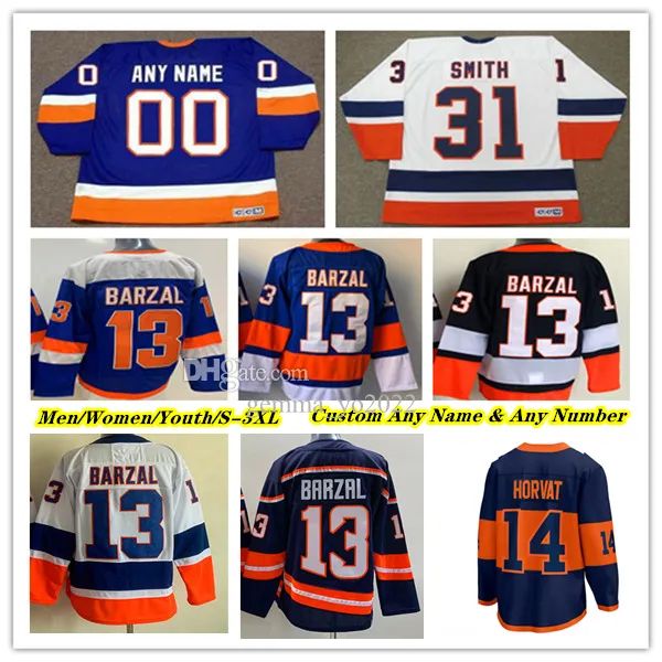 Personalizado Hombres Mujeres Jóvenes NY'' Islanders''Mathew Barzal Noah Dobson Bo Horvat Brock Nelson Anders Lee Kyle Palmieri Casey Cizikas Cal Clutterbuck Scott Mayfield