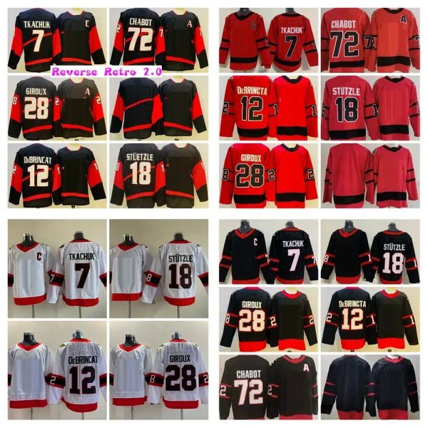 Hommes personnalisés femmes jeunes Ottawa''Senators'''2022 Reverse rétro 2.0 Jerseys de hockey noir 7 tkachuk 12 Débrincat 28 Giroux 72 Thomas Chabot 18 Stutzle Alternate Stitche