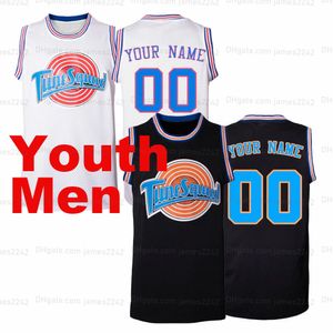 Custom Men Jeugd Kids Space Jam Tune Squad Basketball Jersey Ed White Black ELKE NAAM NUMMER Personaliseren