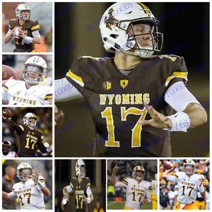 Aangepaste mannen jeugd NCAA Wyoming Cowboyss #17 Josh Allen Jersey bruin witte koffie met naam geen naam S-3XL voetbalshirts gestikt