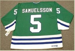 Custom Men Youth Women Vintage #5 Ulf Samuelsson Hartford Whalers 1989 CCM Hockey Jersey Grootte S-5XL of aangepaste naam of nummer
