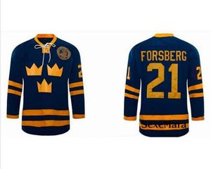Aangepaste mannen jeugd vrouwen vintage hot #21 Peter Forsberg Jersey Team Zweden hockey jersey maat S-5XL of aangepaste naam of nummer